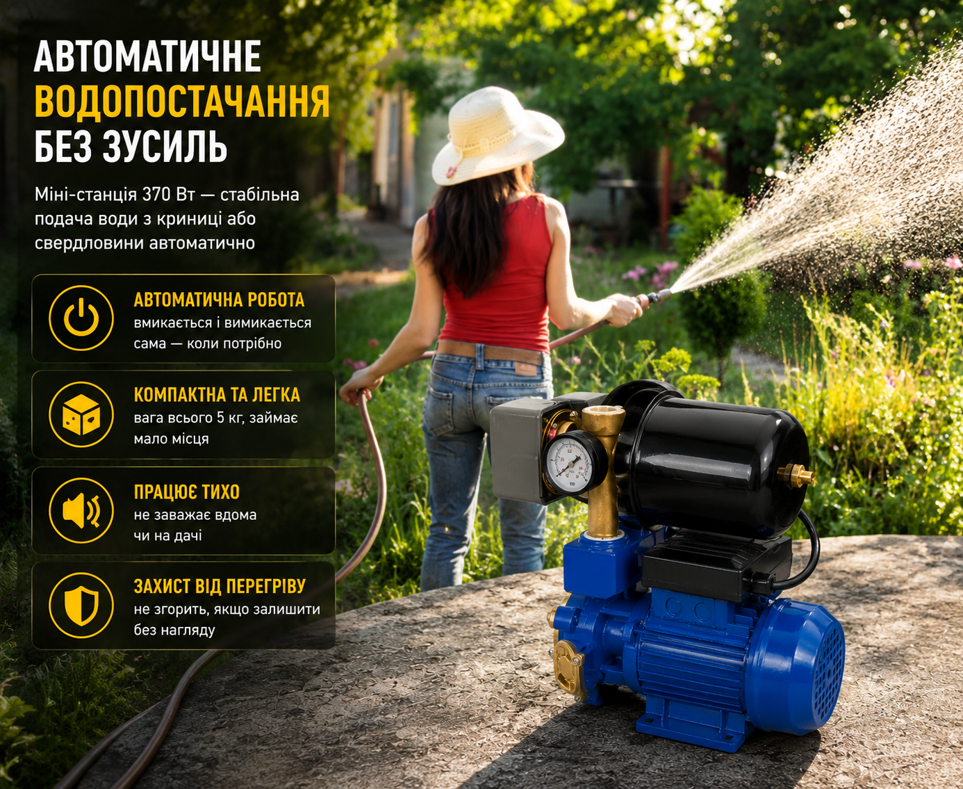 Надійний чавунний корпус і мідні обмотки